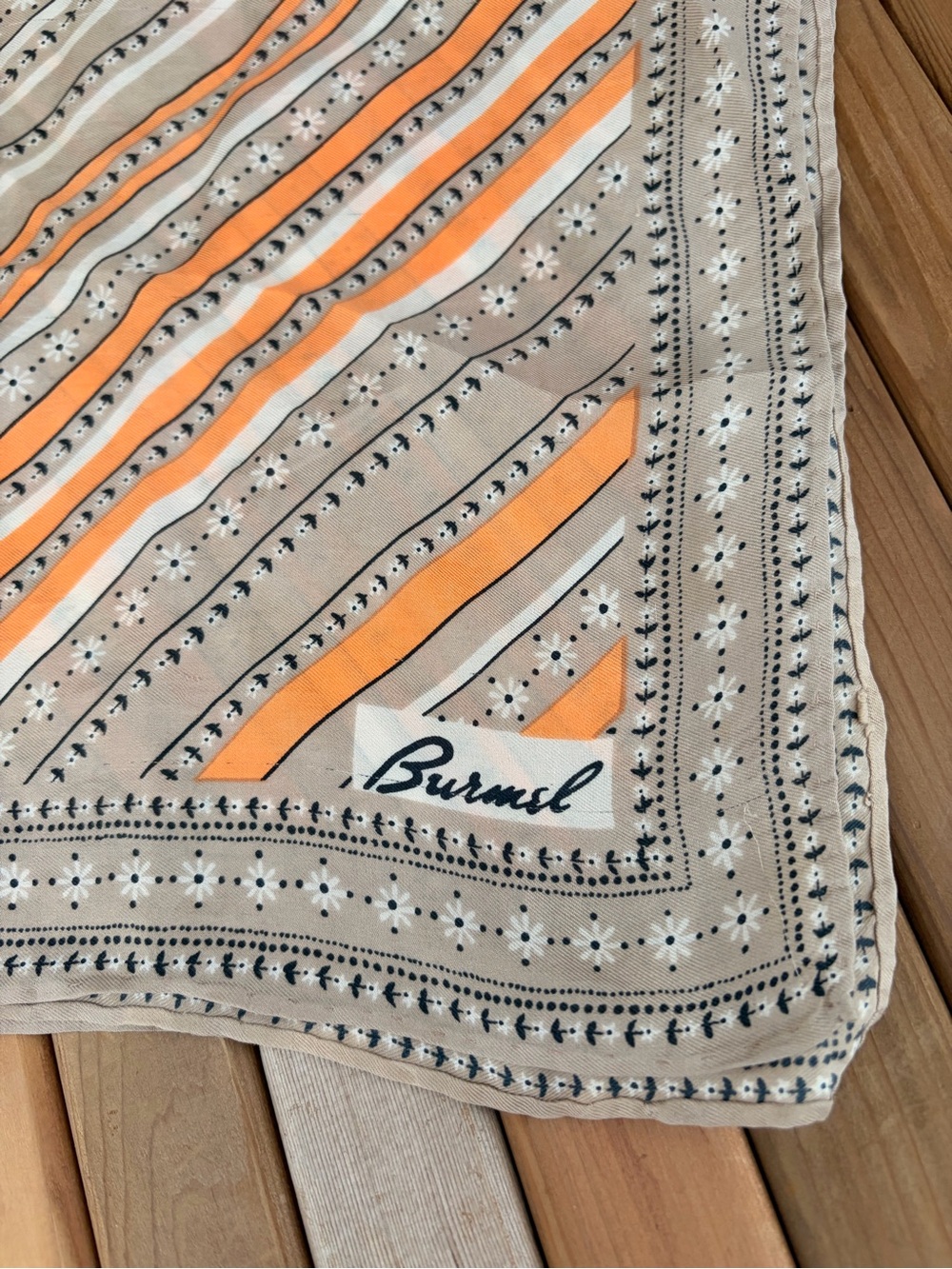 Vintage Burmel 100% Silk Retro Squared Scarf, 70’s Peach Minimalist - Picture 2 of 7
